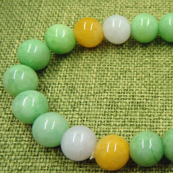 Certified 3 Colours Natural Grade A Jade Jadeite 10mm Beads Stretchy Bracelet - Picture 1 of 7